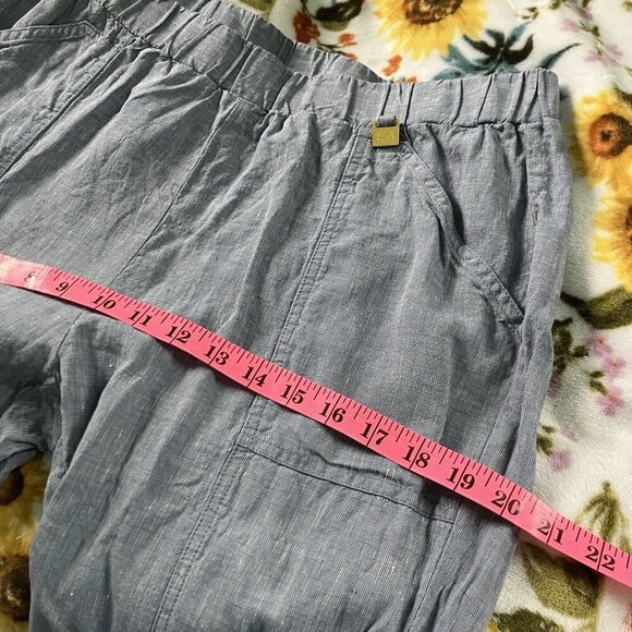 Ellen Tracy Linen Capri Pants Womens M Cropped Summer Coastal Boho Blue - Picture 4 of 9